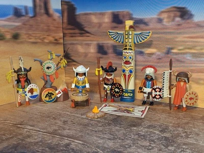 Sammelauflösung: 5 Sioux Indianer Custom "Büffeltänzer" Figuren mit Totempfahl  - Bild 1 von 4
