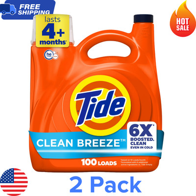 (2 pack)Tide with 6X Boosted Cleaning Power, Clean Breeze 125 fl oz 100 Loads