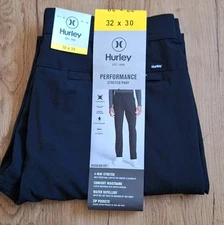 HURLEY Tech Pant Stretch Moisture Wicking w/ Hidden Pocket Black 32 X 30