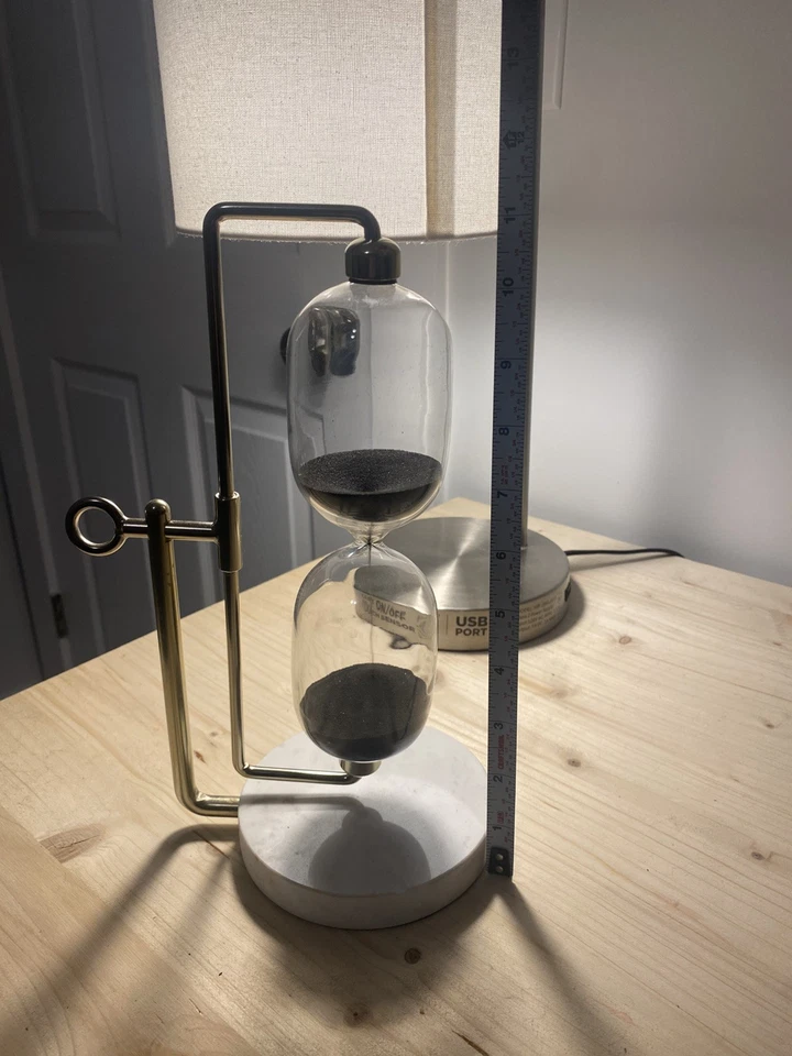 Temporizador giratório Hour Glass 15 minutos preto areia branco mármore base alvo - Imagem 4 de 4