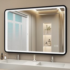 39.4x27.5in LED Bathroom Mirror Dimmable Anti-Fog Dual Controls Tempered