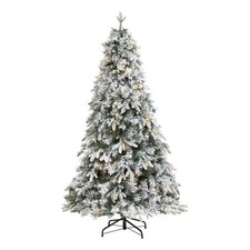 Nearly Natural 5ft Flocked Vermont Mixed Pine Christmas Tree w/ 150 Clear LED