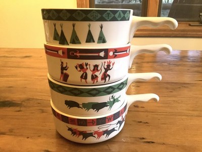 Lee Bates Pottery ~ Vintage Western Chili  / Soup Bowls - Set of 4