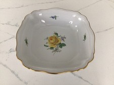 Meissen Porzellan gelbe Rose, Schüssel, Schale, Rose Vergissmeinnicht, Goldrand