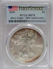 2016 $1 American Silver Eagle PCGS MS70 First Strike 30th Anniversary Toning