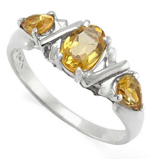 18k Solid White Gold Three Stone Citrine Ring  #R1383