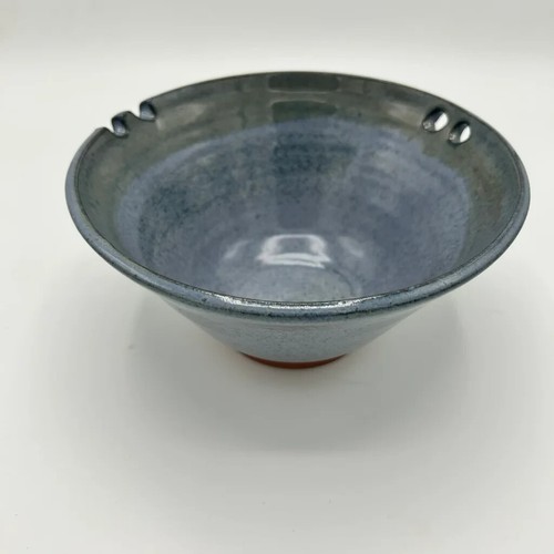 Handmade Pottery Noodle Bowl Blue Terracotta Clay Artist Signed - Picture 3 of 10