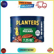 PLANTERS Roasted Pecans Salted Pecans Vegan Snacks, Kosher, Resealable, 7.25 oz.