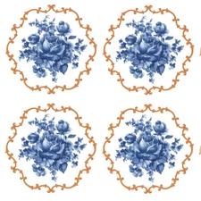 Blue Rose Flower with Gold Accents Overglaze Ceramic Decals