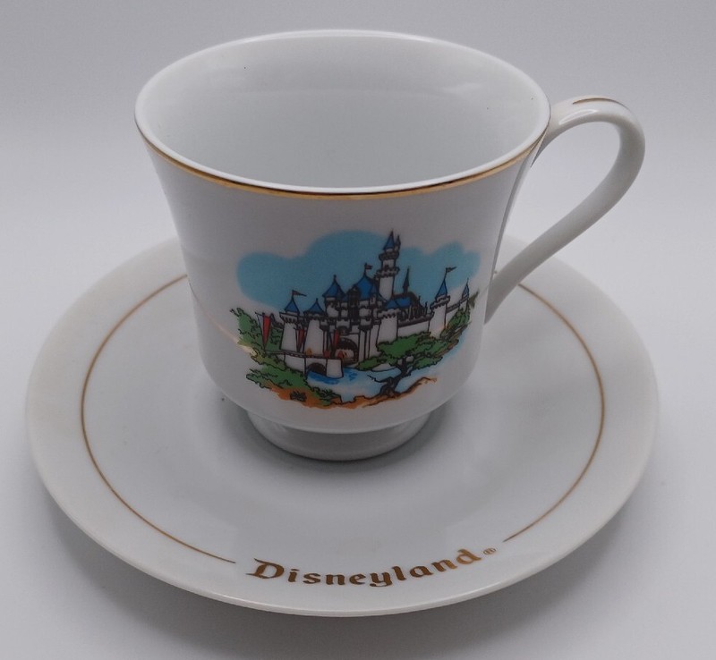 1970's Disneyland Tinkerbell Castle Tea Cup and Saucer, Retro, Vintage Gold Trim