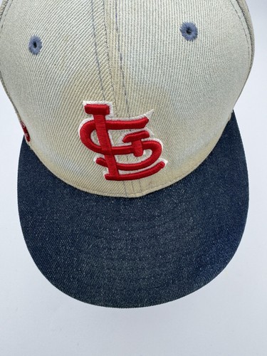 Vintage New Era St Louis Cardinals Levi’s Denim Baseball Hat Cap Fitted Distress - Imagen 4 de 12