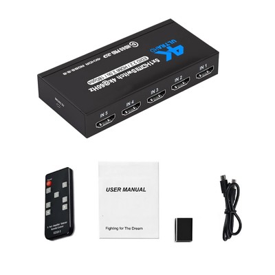 DC 5V 1080P HDMI Switch 5 in 1 Out 4K@60Hz 5x1 HDMI 2.0 Switcher with IR Remote
