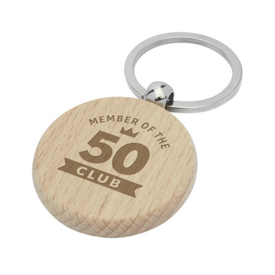 50th Birthday Gift Key Ring Engraved Wooden Keyring Keepsake