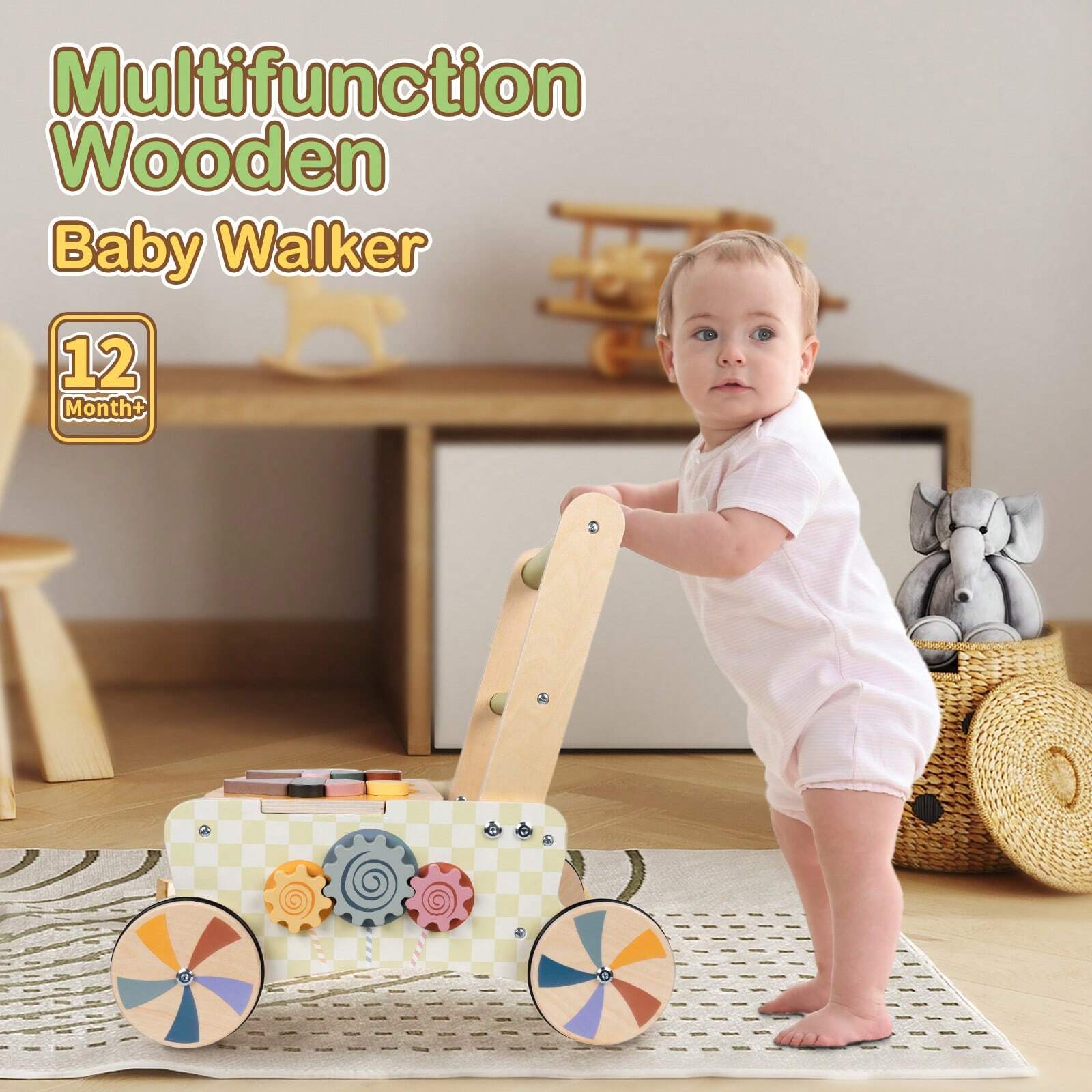 XYLC6 Baby Push Walker with Play Kitchen Shopping Cart - Walking Toy for 1-2 Year Olds