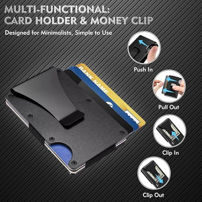 Tu imagen - PERSONALIZADO Grabado Láser Delgado Metal RFID Bloqueo Cartera Perfil Delgado Foto 4 de 4