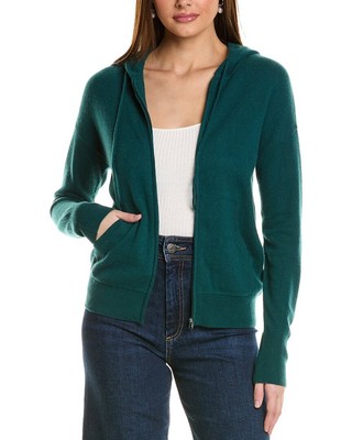 Amicale Cashmere Easy Zip Cashmere Hoodie Women's Green M