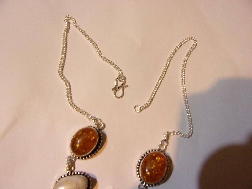 catenina in argento 925  con perle naturali e ambra - Immagine 2 di 4