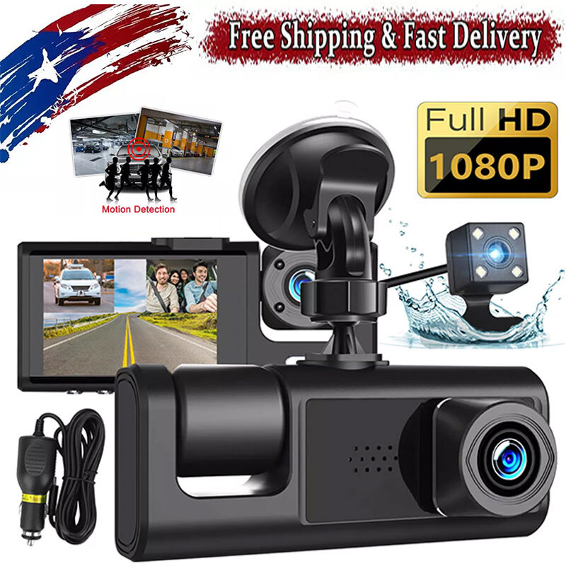 1080P Dual Lens Dash Cam with G-sensor for Front Rear Inside Recording-image