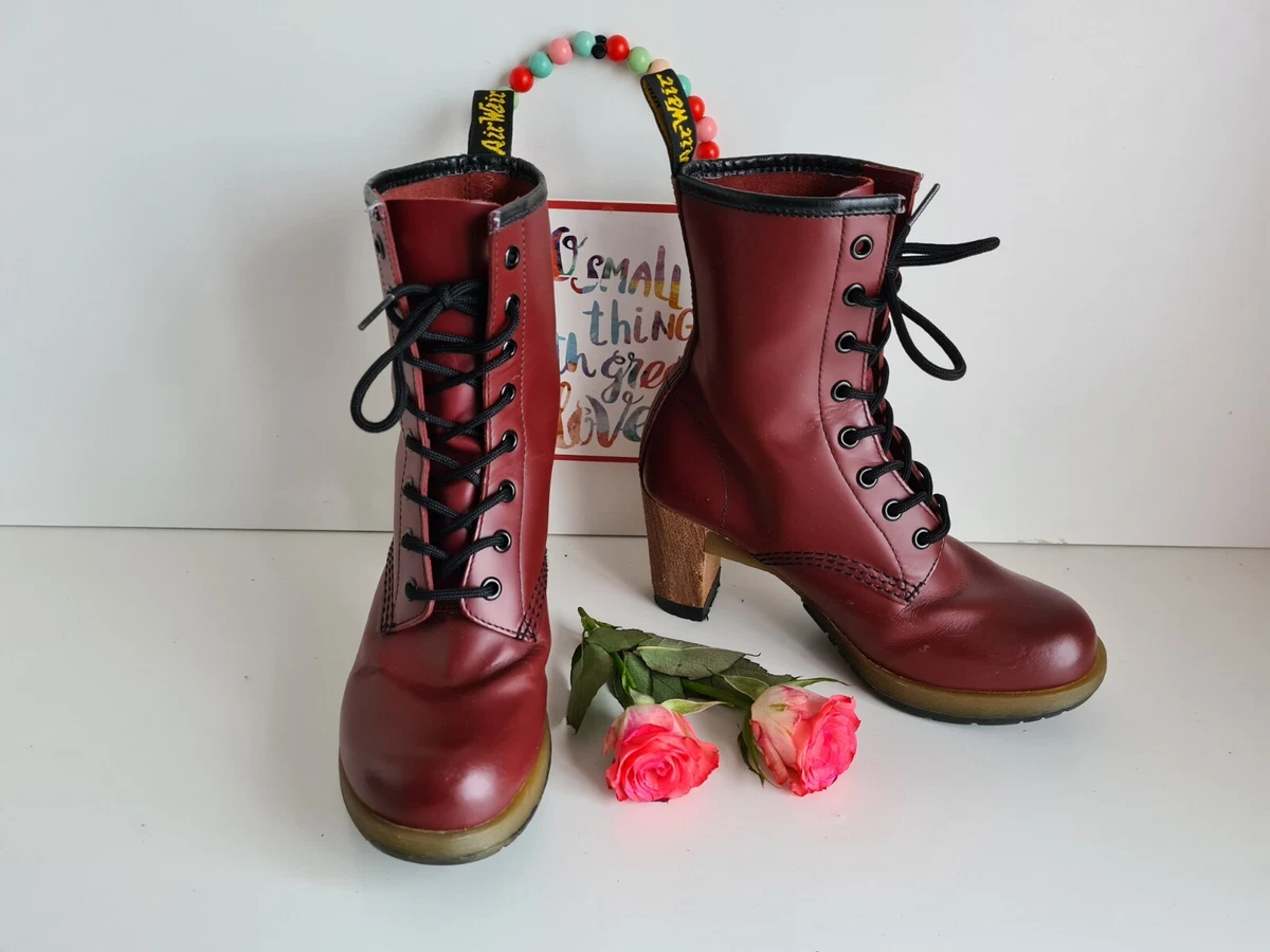 Burgundy Studs Lace Up High Top Combat Military High Heels Boots Shoes