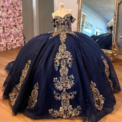 Gold Star Ruffle Wedding Dress with Cap Sleeve Quinceanera Gown Royal Blue / 16 Gold Star Ruffle Wedding Dress with Cap Sleeve Quinceanera Gown Royal Blue / 16