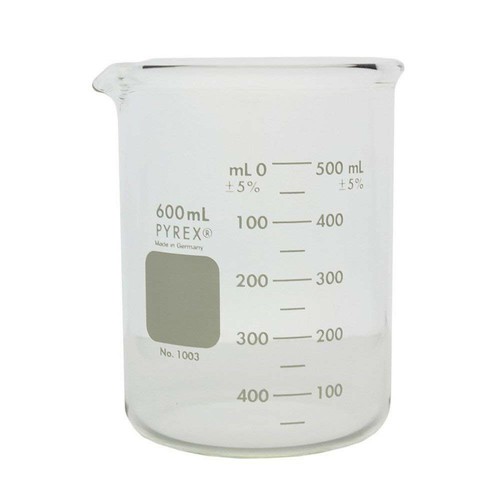 600ml Glass Beaker, Griffin Low Form, Heavy Duty, PYREX 1003-600 (Single)