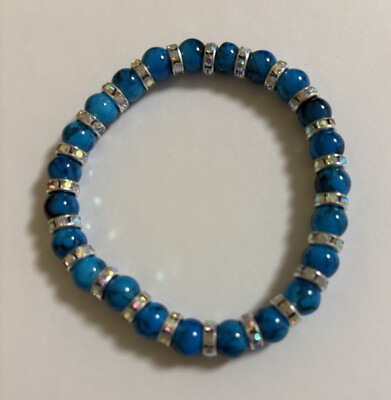 Blaues Glasperlen Armband mit Strass Rondellen 