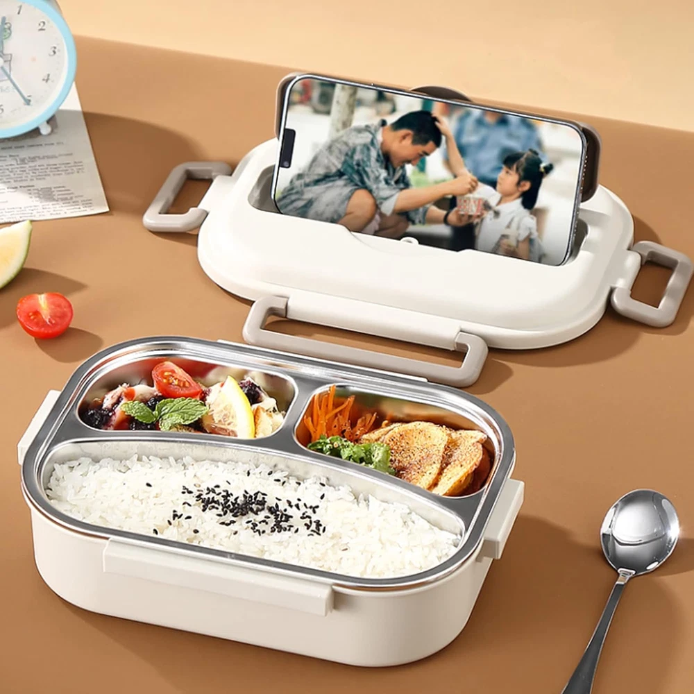 1000ml Stainless Steel 3-Compartment Bento Lunch Box Portable Versatile