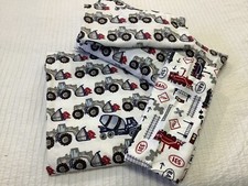 Pottery Barn kids Twin 4 Pc Flannel Sheet Set Cement Truck Bulldozer