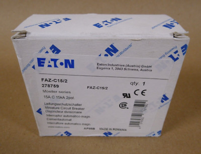 NEW Eaton FAZ-C15/2 15A C 15kA 2Pole Circuit Breaker