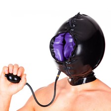 Latex Hood Inflatable Bilayer Rubber Mask with Pump Fetish BDSM Club Cosplay