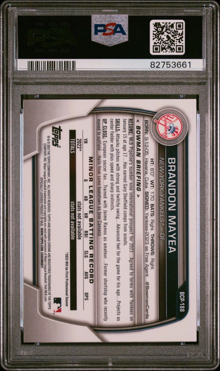 2023 Bowman Chrome 1st #BCP188 Brandon Mayea Yankees