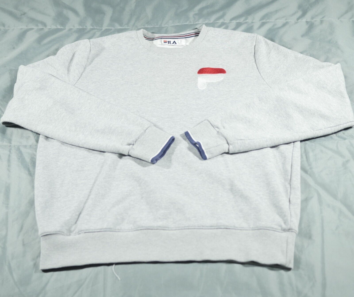 Fila Sweater Mens Medium Gray Red White Big Logo Pull Up Jumper