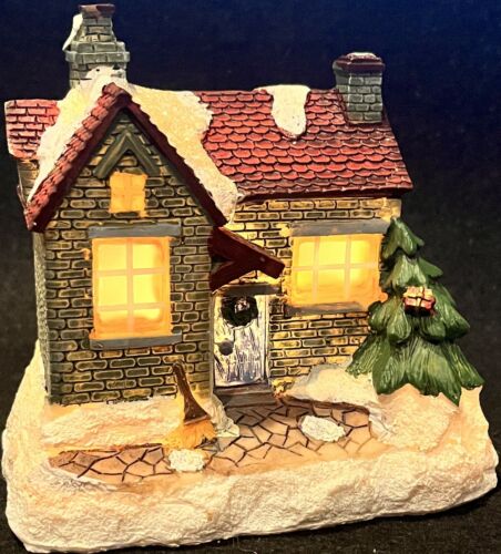 Snowy House XMAS Decorations Christmas Holiday Village Resin Figure 4" Light-Up - Picture 1 of 6