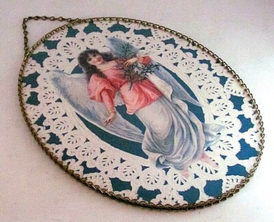 Vintage Gallery Graphics Victorian Reproduction Flue Cover Metal Lady Lace Blue