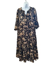 Cynthia Rowley Tiered Boho Flouncy Floral Midi Dress Dots Tie Cottagecore Sz 6