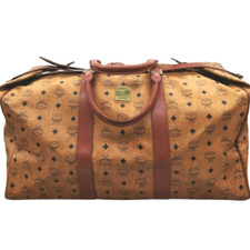 MCM Visetos Handbag Monogram Logo Travel Bag Gold Studs Auth w/ Shoulder Strap