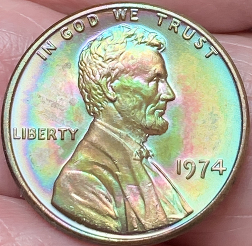 1974-P Lincoln Memorial Penny Beautiful Lustrous Rainbow Toned Coin AU #6 - Picture 11 of 14