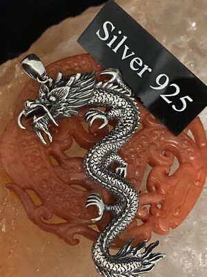 Massiver Silber Drachen Anhänger (riesig) mit Feinsilber Halskette