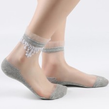 6 Pairs Women Transparent Lace Socks Embroidery Ruffle Sheer Thin Ankle Socks