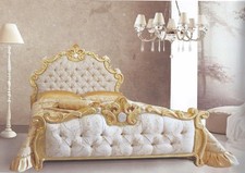 LETTO MATRIMONIALE IN LEGNO BAROCCO E FOGLIA ORO CON CRISTALLI INCASTONATI