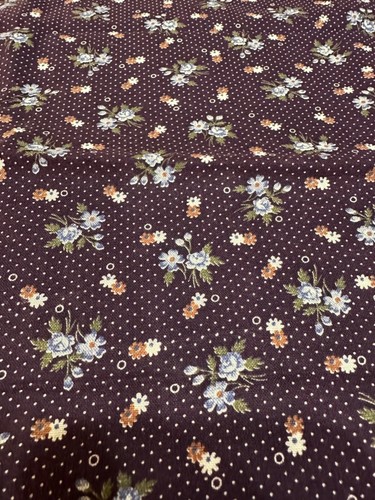 VINTAGE UNBRANDED TINY FLOWERS COTTON FABRIC - Picture 2 of 3