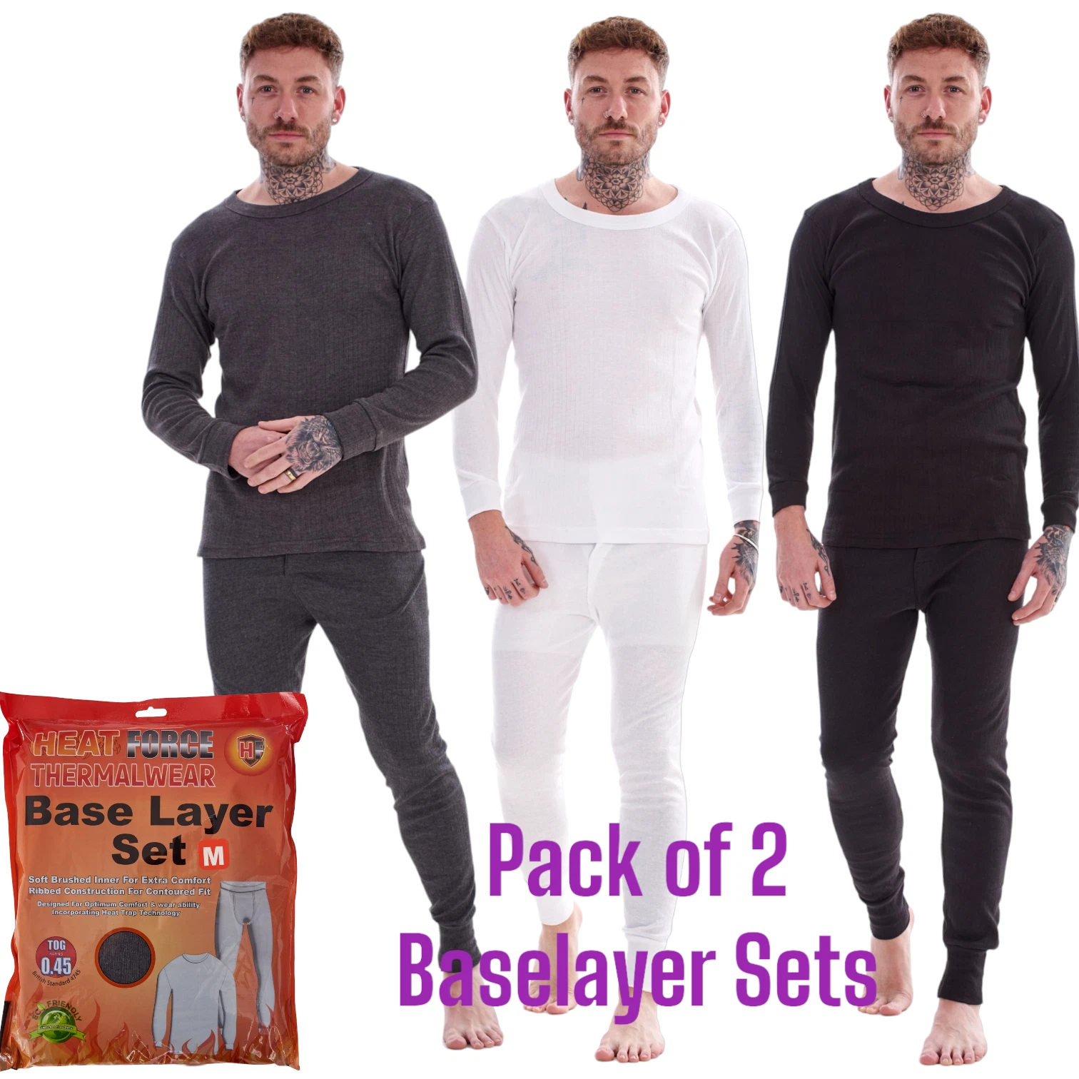 Mens Heatforce TWIN PACK Brushed Thermal Warm 2 x Baselayer Sets Top & Bottoms
Opens in a new window