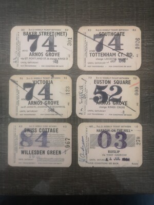 6X London Passenger Transport RAILWAYS Weekly Train Ticket 1948 *SWISS COTTAGE*