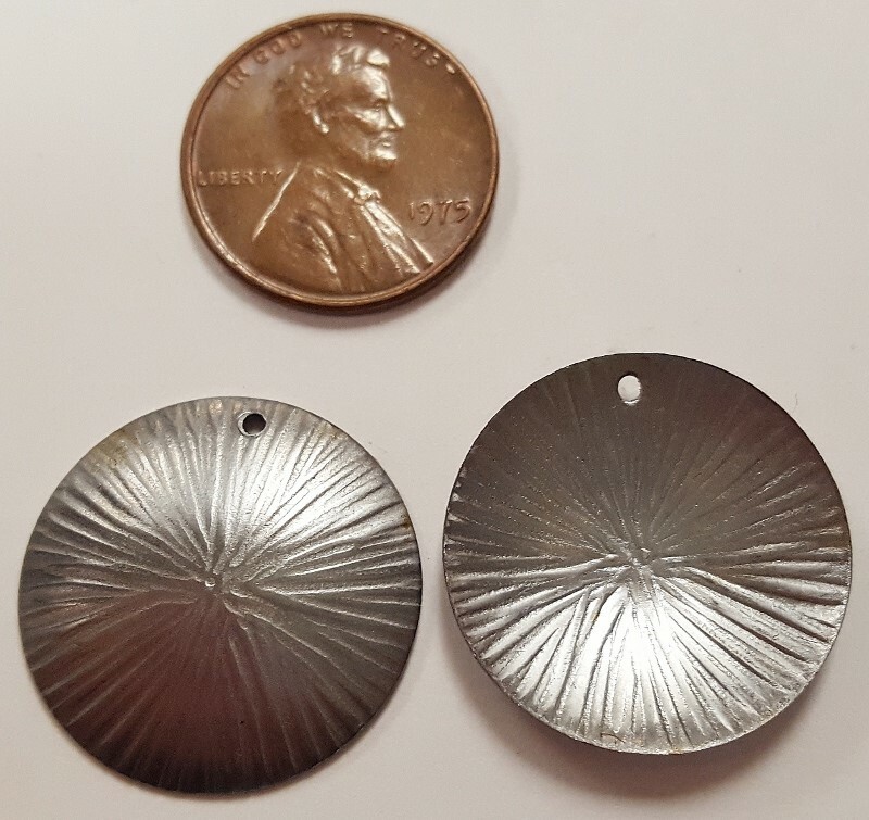 12 VINTAGE STEEL TEXTURED ROUND 22mm. SILVER STAMPING FINDING