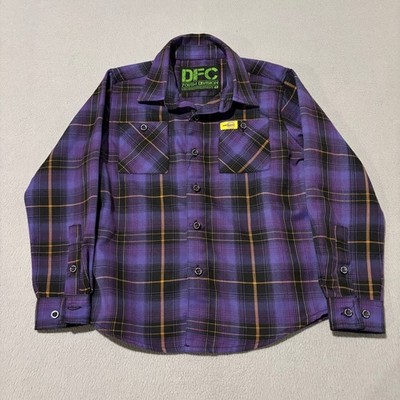 Dixxon Flannel Co Boys Small Purple Black Plaid Speedway Motors D-Tech Shirt