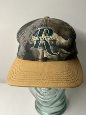 VINTAGE REMINGTON HEADWEAR MADE IN THE USA CAMO HAT BLACK BILL ADJUSTABLE HAT