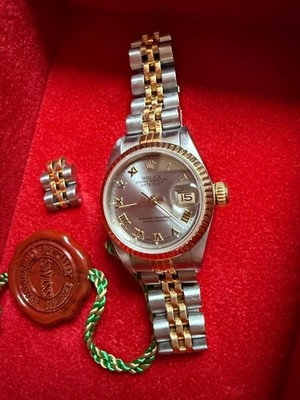 ROLEX Lady 26mm DateJust Steel & 18kt. Gold Roman Slate Dial w Box