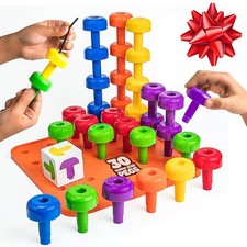 Skoolzy Peg Board Set Montessori Toy - 33 Pc Plastic Peg Board for 2 Year Old