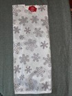 Lightweight 48” Christmas tree skirt glittery silver snowflakes On White