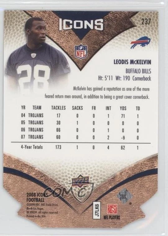 2008 Upper Deck Icons NFL Rookies Gold Die-Cut /75 Leodis McKelvin Rookie RC - Image 2 of 2